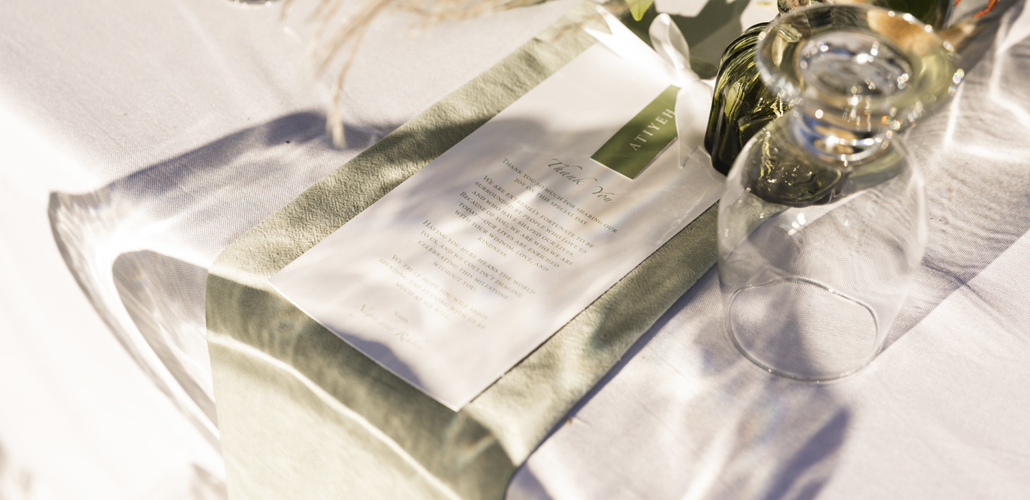 Elegant wedding place settings and favours